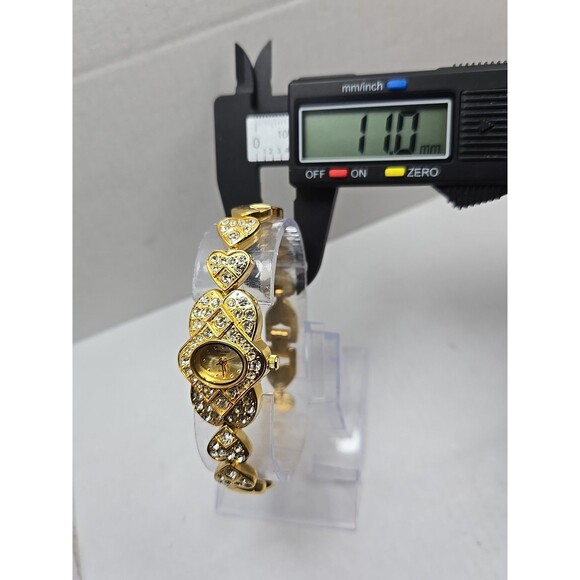 Diplomat Japan Quartz Heart Link Rhinestone Gold Tone Bracelet Watch New Battery - Picture 6 of 12